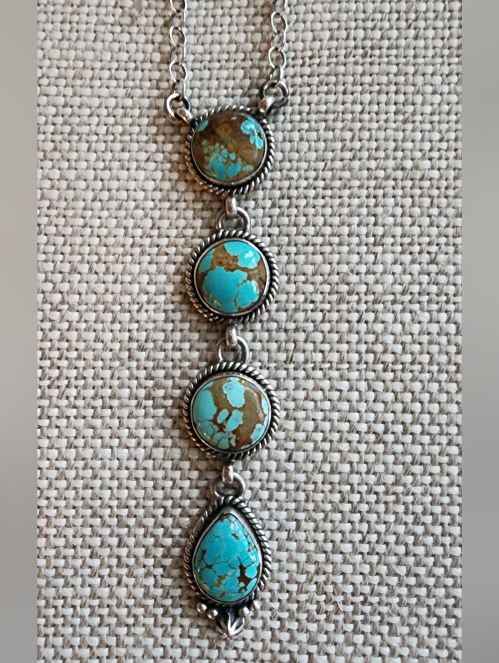 Mine #8 Turquoise Tie Necklace - Blue and Brown Sterling Signed And Stamped